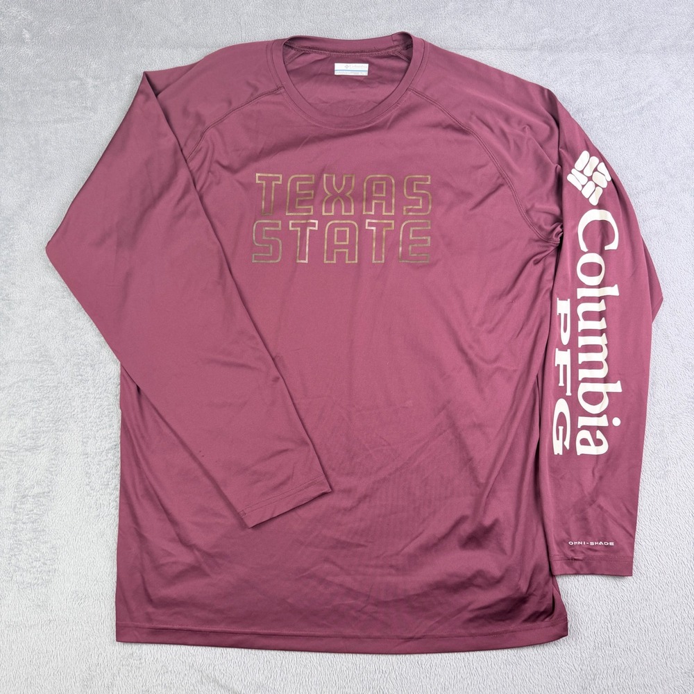 Columbia PFG Texas State Bobcats Terminal Tackle Shirt XL Maroon LS C1987MT NCAA